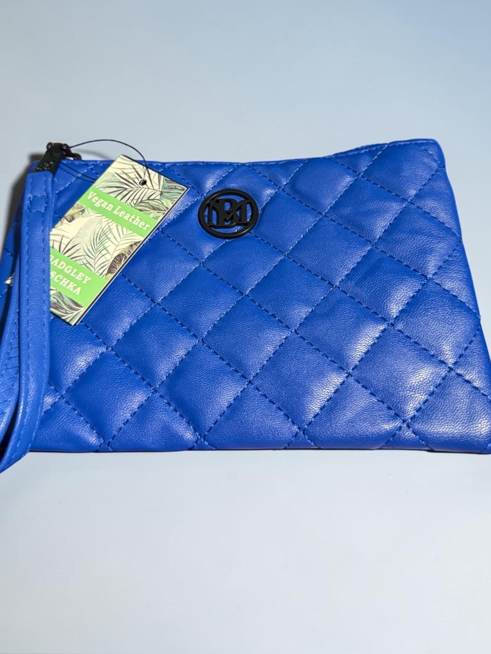 Badgley Mischka Quilted Vegan Leather Card Holder Wallet & Wristlet – Blue